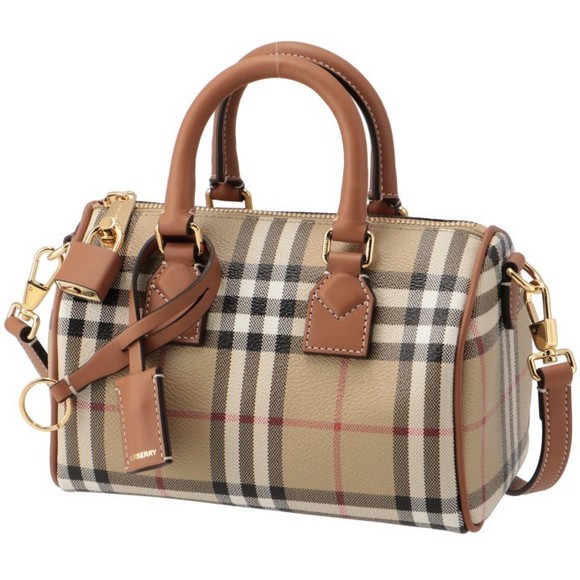 Burberry Bag Tan Mini Check Bowling - Picture 1 of 10